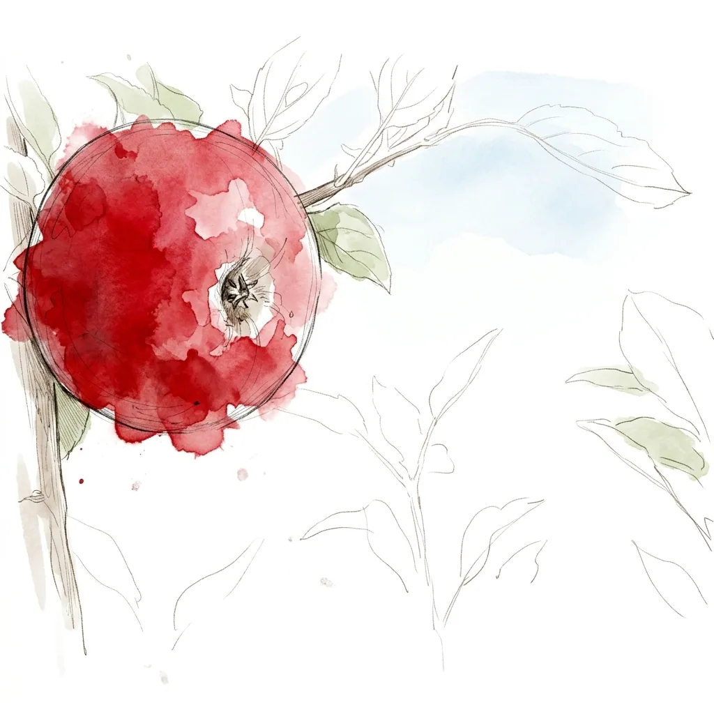 Lockere handgezeichnete Illustration eines roten Apfels am Zweig